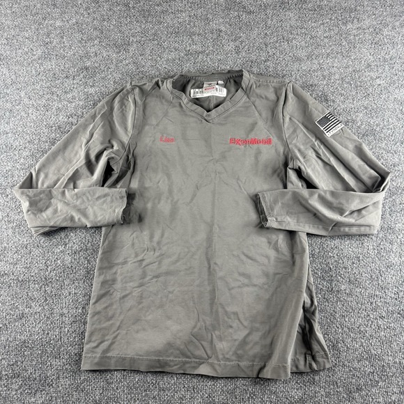 Tyndale Shirt Womens S Gray Long Sleeve ExxonMobil Flag V Neck Tee USA Workwear